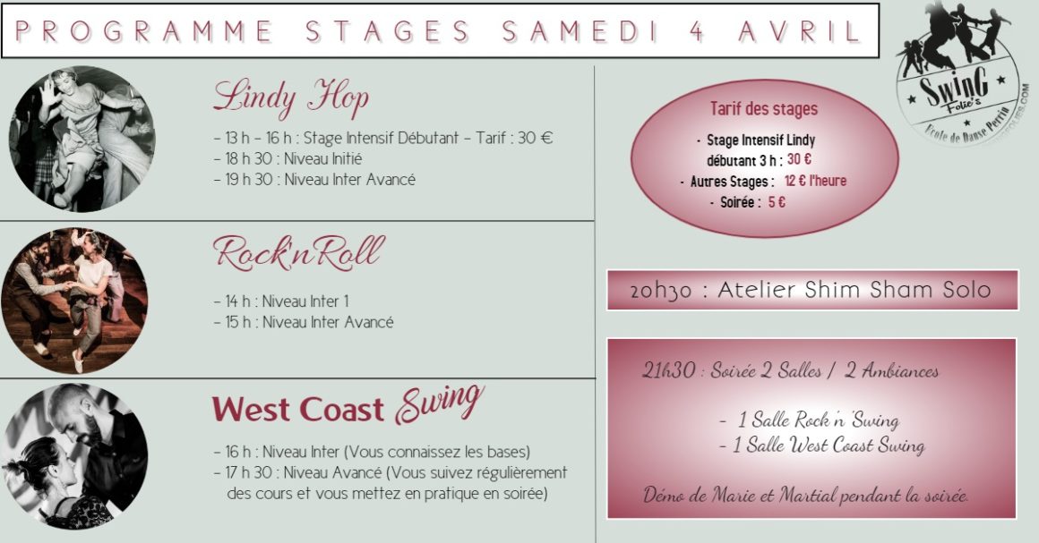 STAGES LINDY HOP, ROCK’N’ROLL ET WEST COAST SWING SAMEDI 4 AVRIL