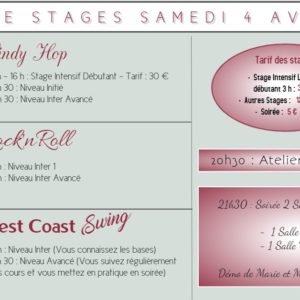 STAGES LINDY HOP, ROCK’N’ROLL ET WEST COAST SWING SAMEDI 4 AVRIL