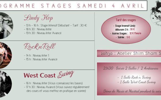 STAGES LINDY HOP, ROCK’N’ROLL ET WEST COAST SWING SAMEDI 4 AVRIL