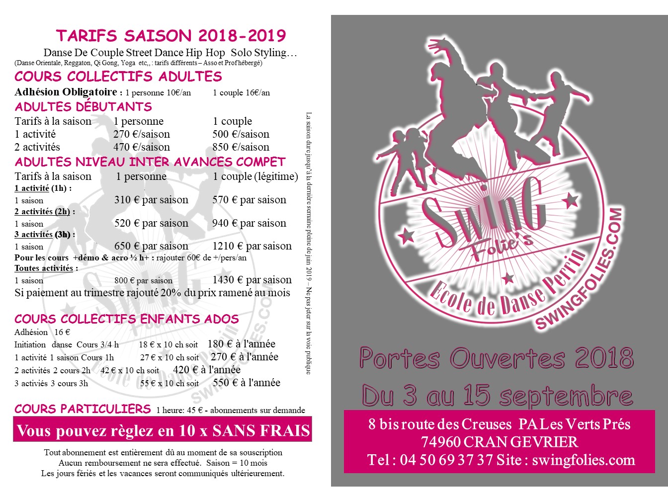 Planning & Tarifs - Swing Folies - Ecole-de-Danse-Annecy